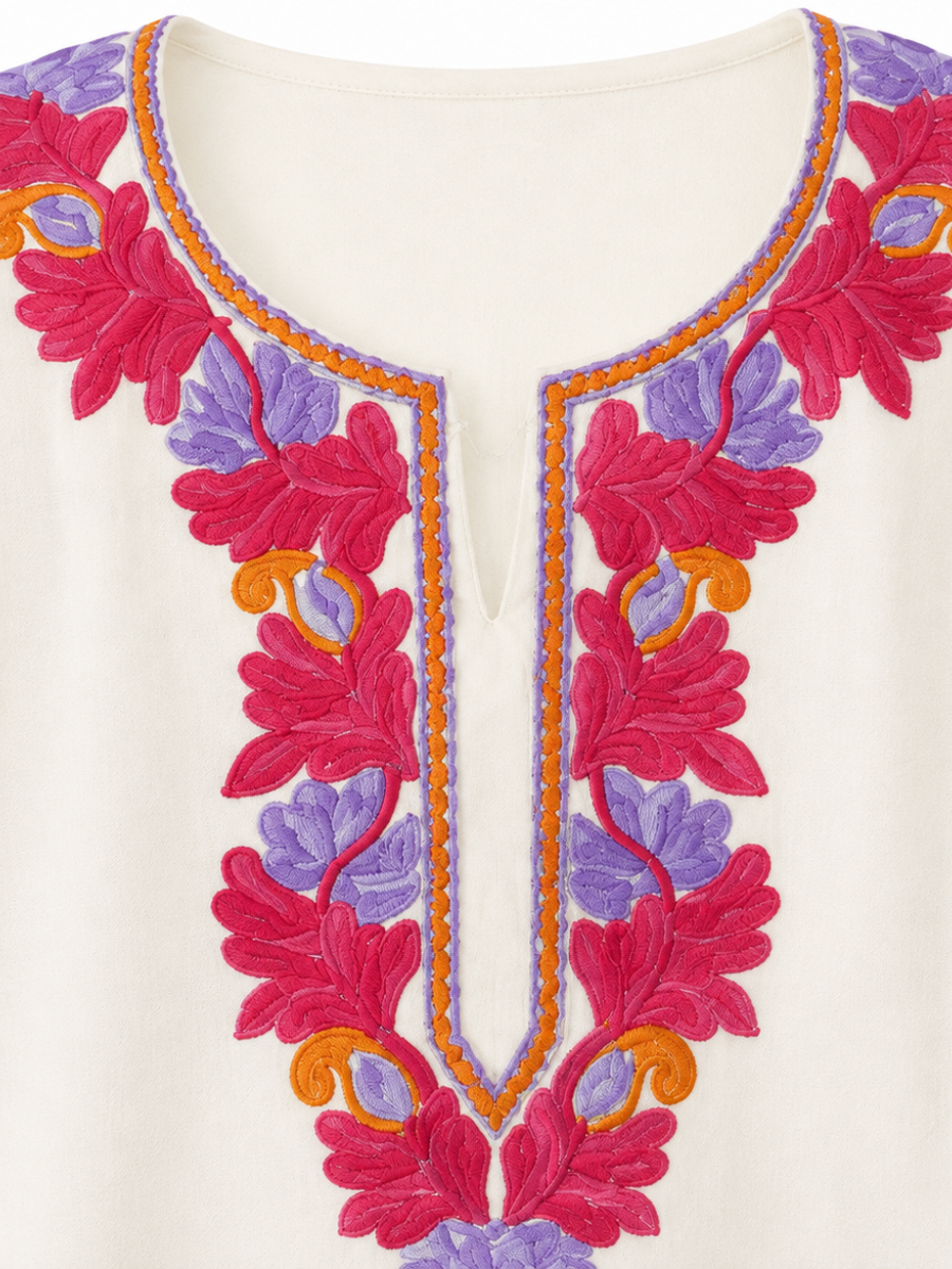 Noor : Aari embroidery summer kurti | Light Gray